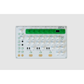 Nyström HUM 2 synthesizer seen from above, white panel with green master section