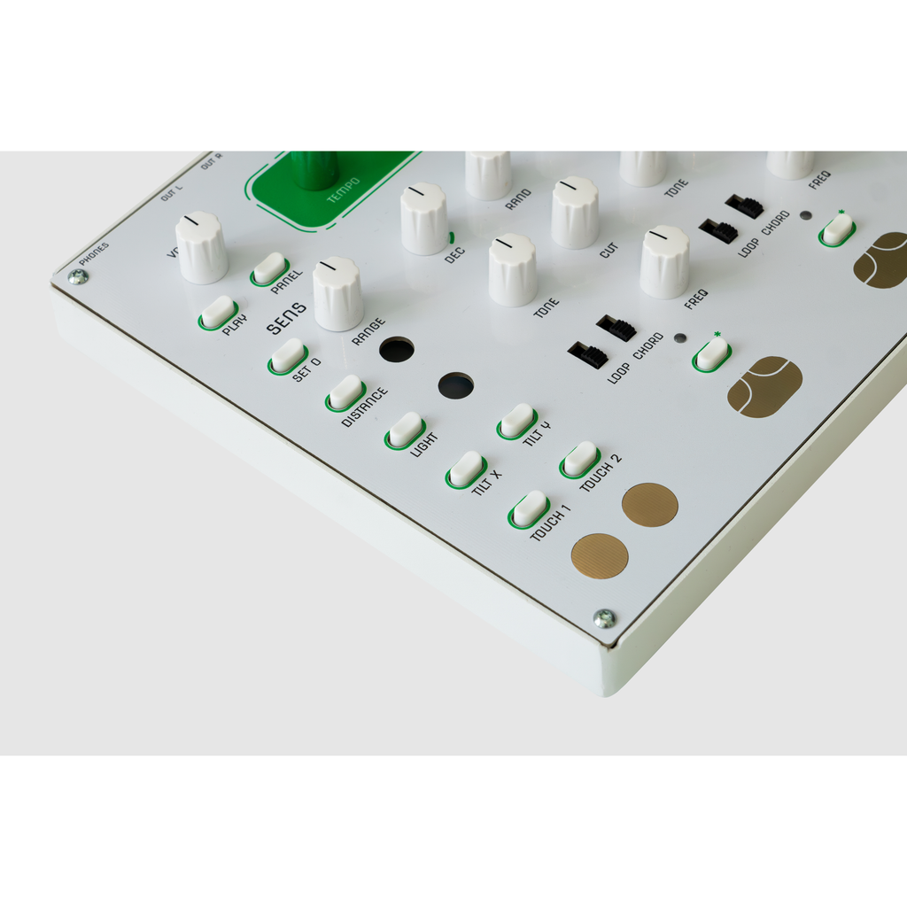 Close-up of the HUM 2 sensor buttons, voice buttons and touch pads
