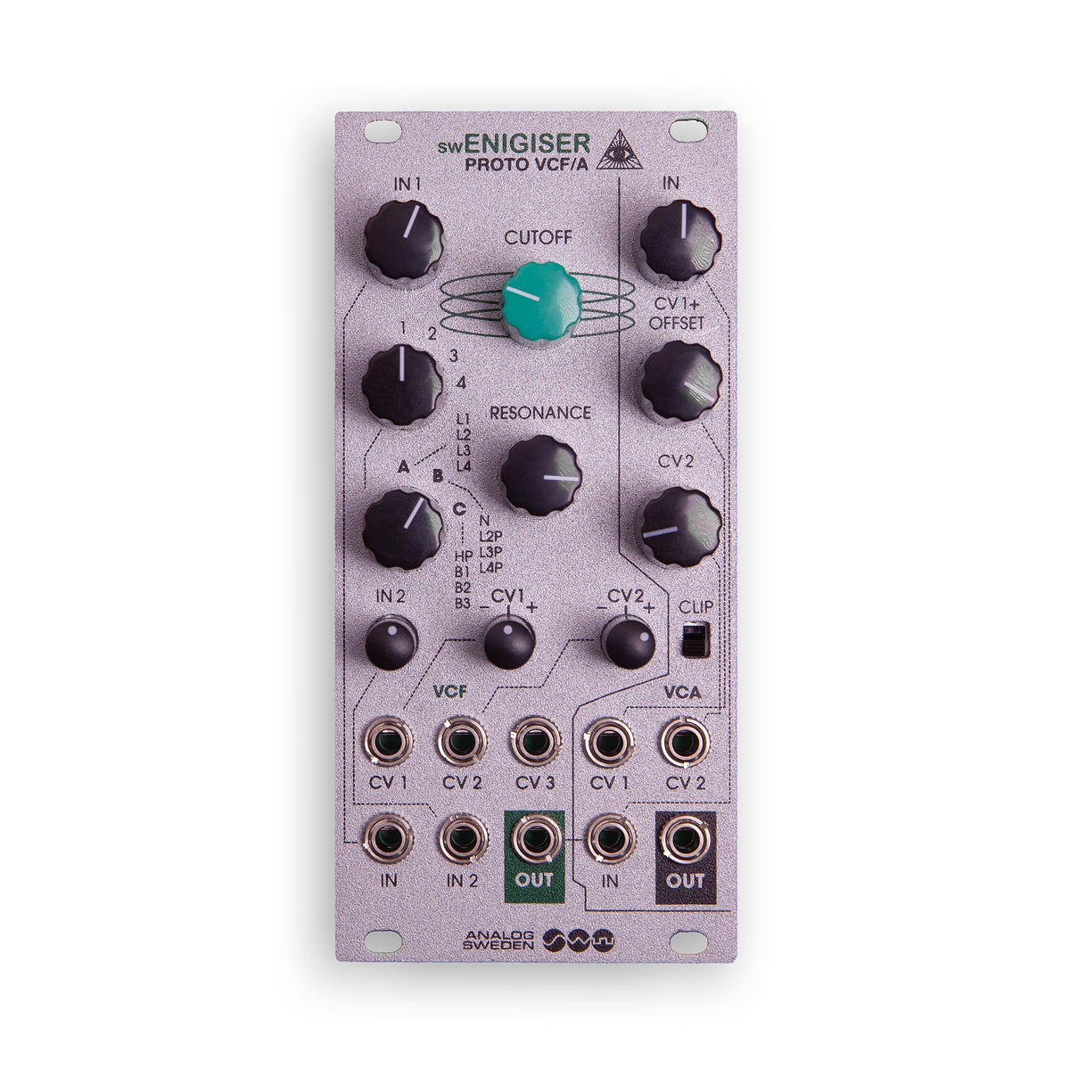 Modulo swEnigiser Proto VCF/A con pannello argento, vista frontale