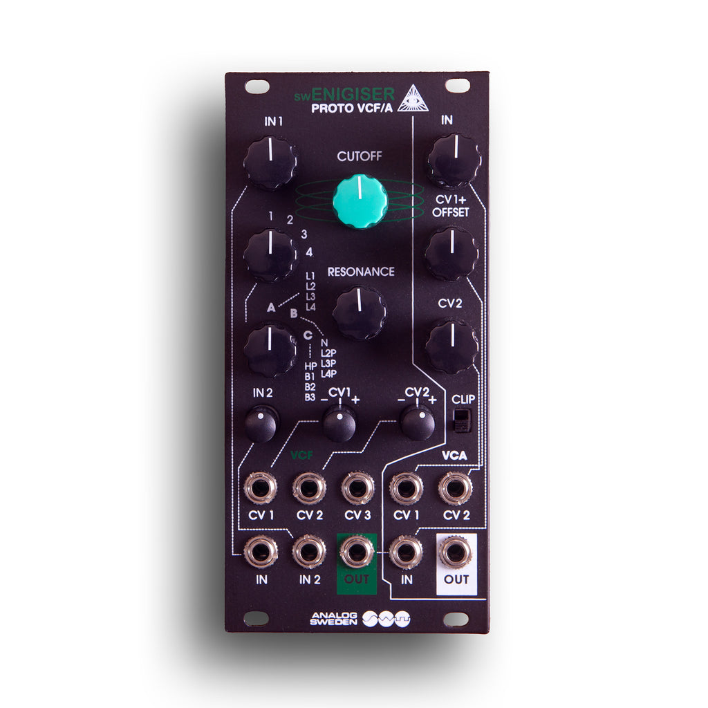Modulo swEnigiser Proto VCF/A con pannello nero, vista frontale